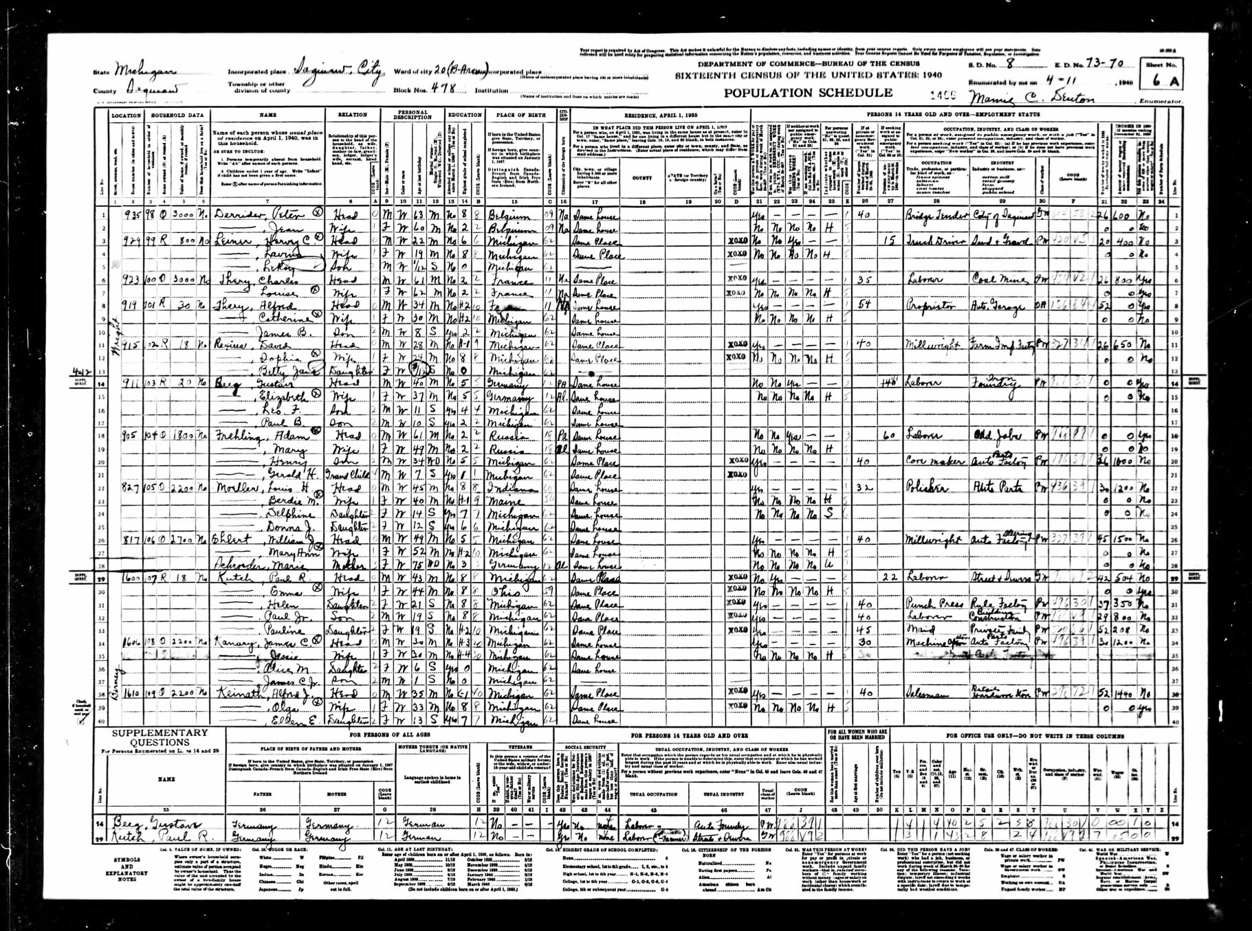 1940 United States Federal Census - Adam Freehling