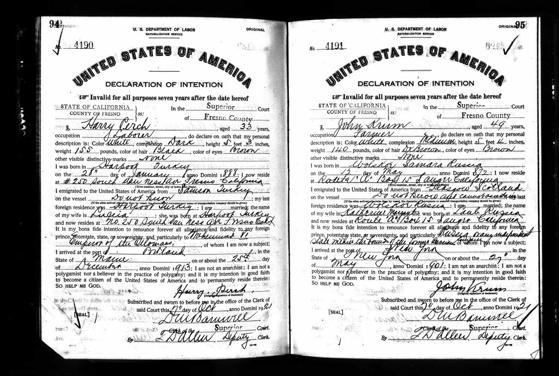 California, State Court Naturalization Records, 1850-1986 - Johannes Krumm